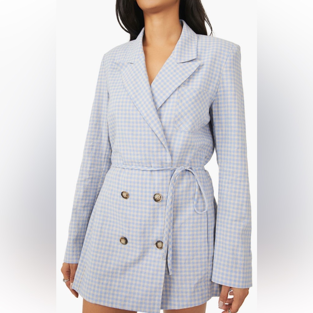 Free People Sweet and Salty Gingham Long sleeve Linen Romper